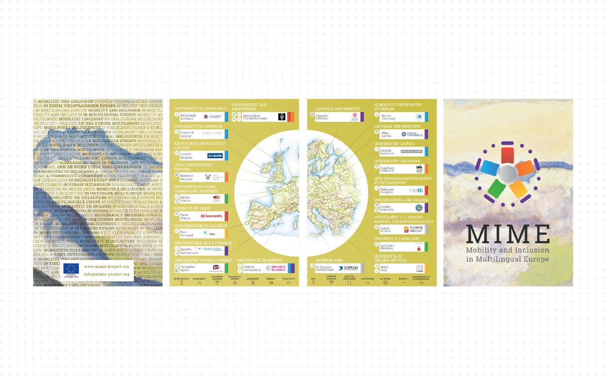 External spread of the MIME flyer, with the cover pages and the list of partners